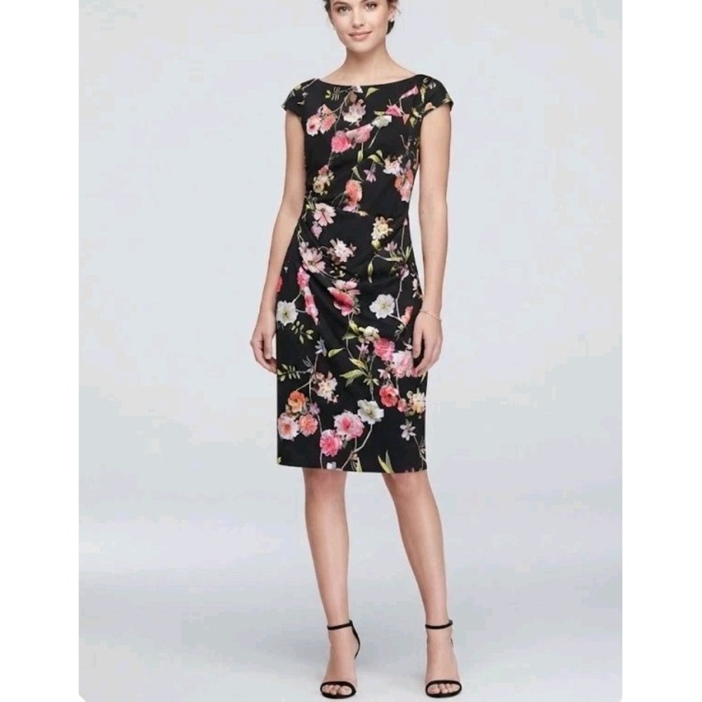 Adrianna Papell Women's Sheath Dress Size 8 Black Floral Draped NWT Cocktail...